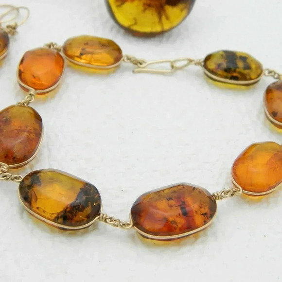 Gold Tone Baltic Raw Polished Amber Set - Picture 4 of 7